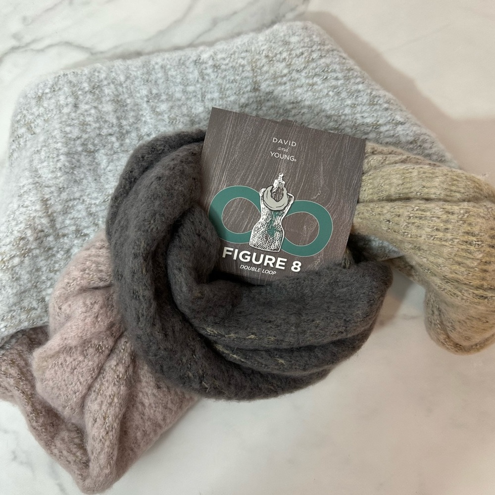 NWT David and Young Figure 8 Double Loop Scarf in Neutral Tones Color Block - Picture 3 of 8